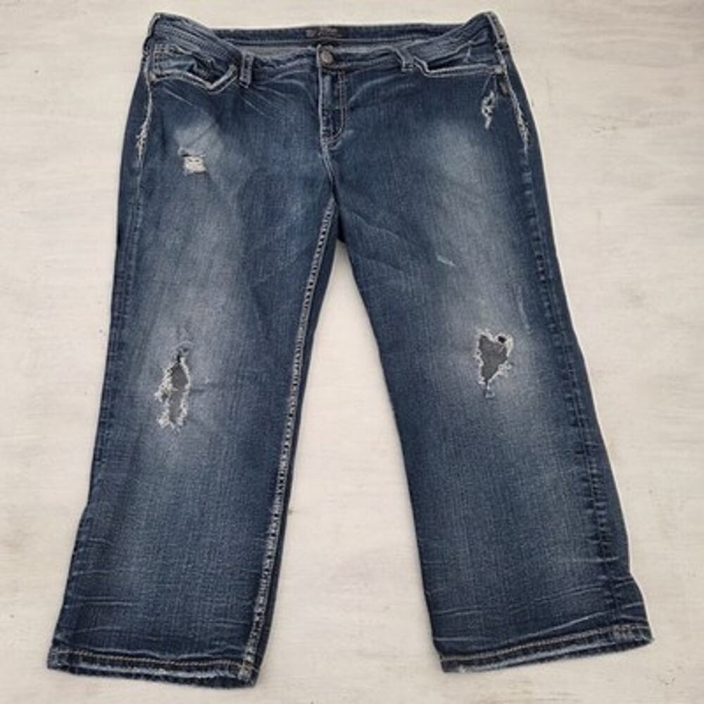 Silver Jeans Aiko Mid Capri Women’s Sz 22 Capri Thick Stitching Denim Light